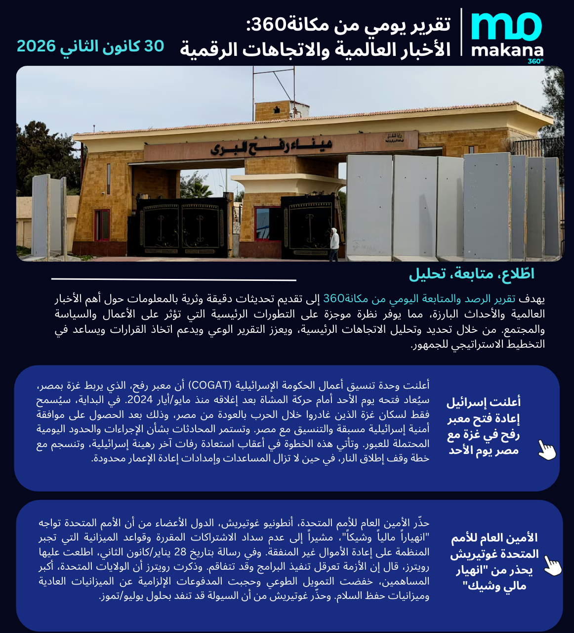 30 كانون الثاني– تقرير الرصد اليومي